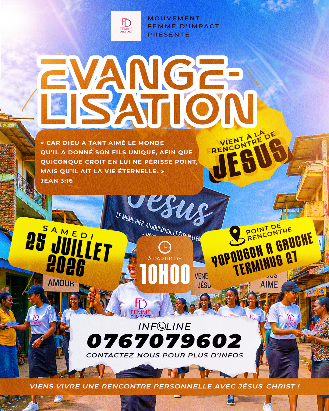 Affiche évangélisation Femme d'Impact à Yopougon Terminus 27