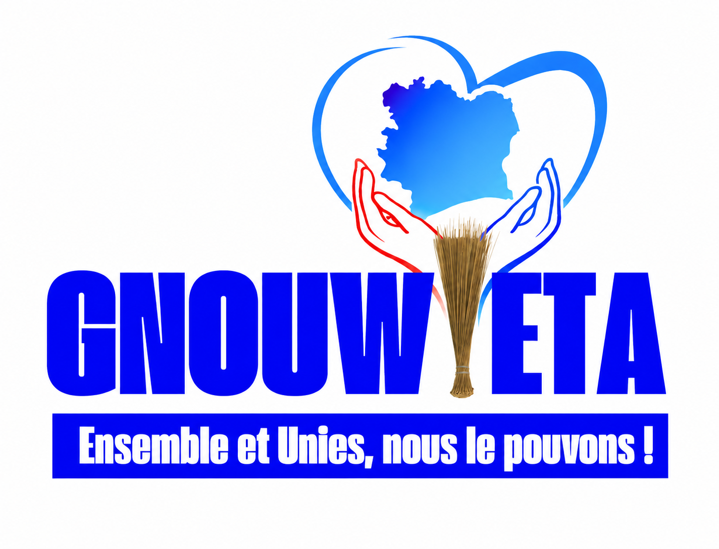 Logo Gnouwièta avec carte de la Côte d'Ivoire et mains protectrices