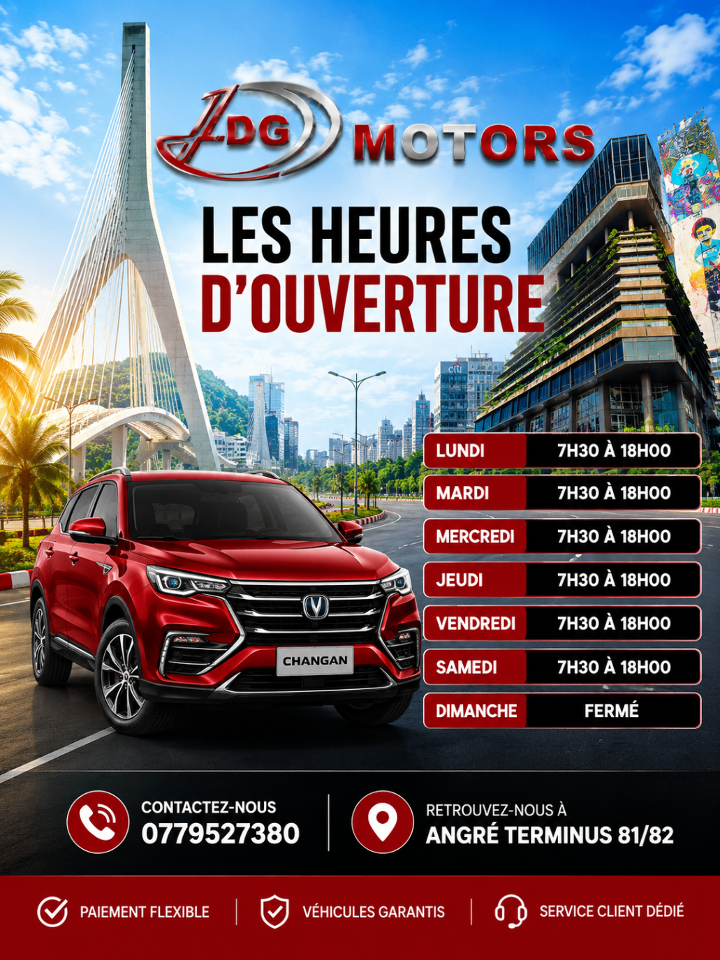 Affiche des heures d'ouverture DG Motors