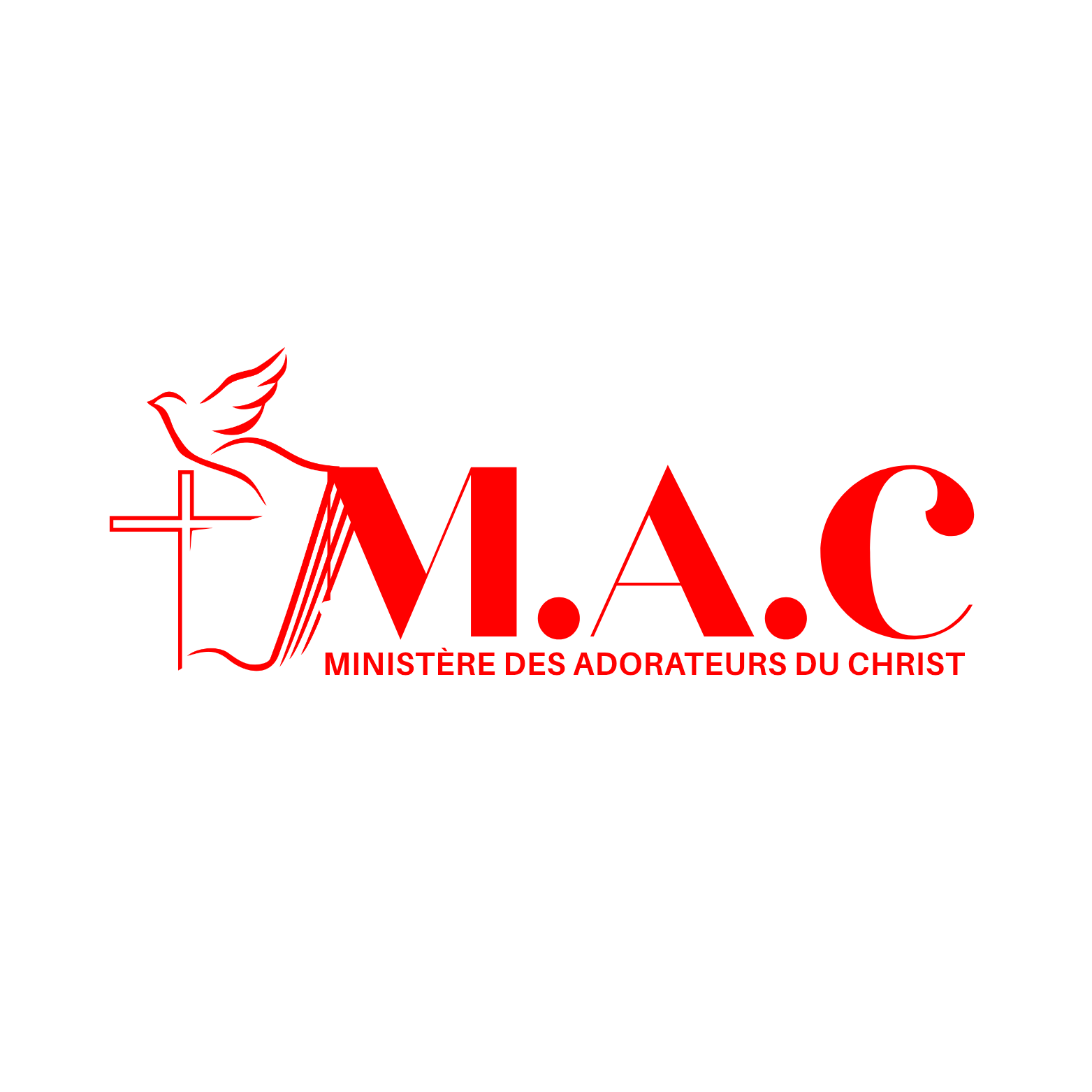 Logo M.A.C, colombe et croix rouges sur fond blanc