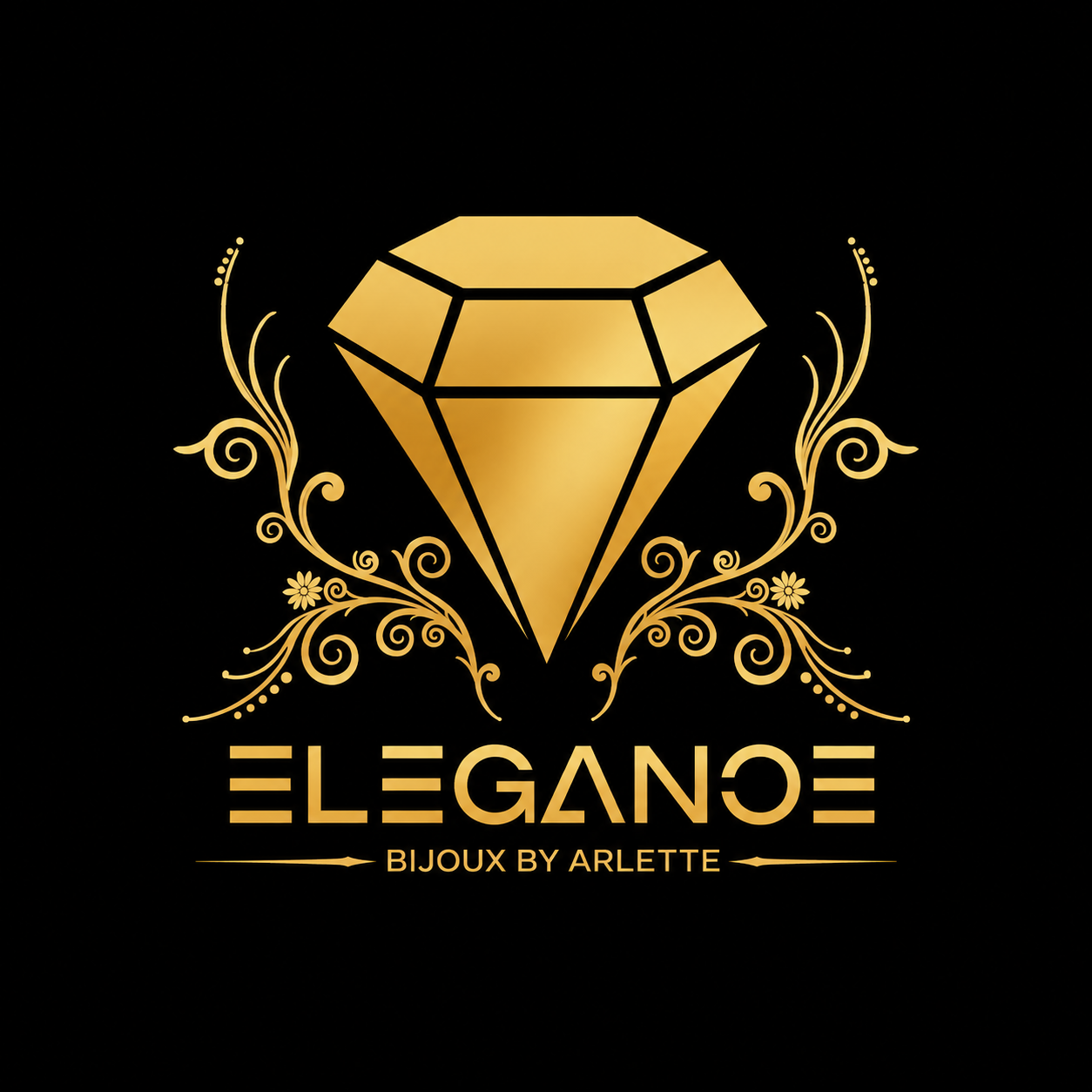 Logo Elegance Bijoux by Arlette, diamant doré sur fond noir