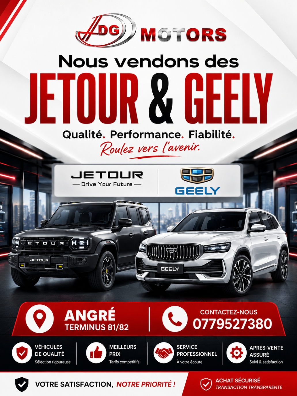 Affiche Jetour et Geely en showroom