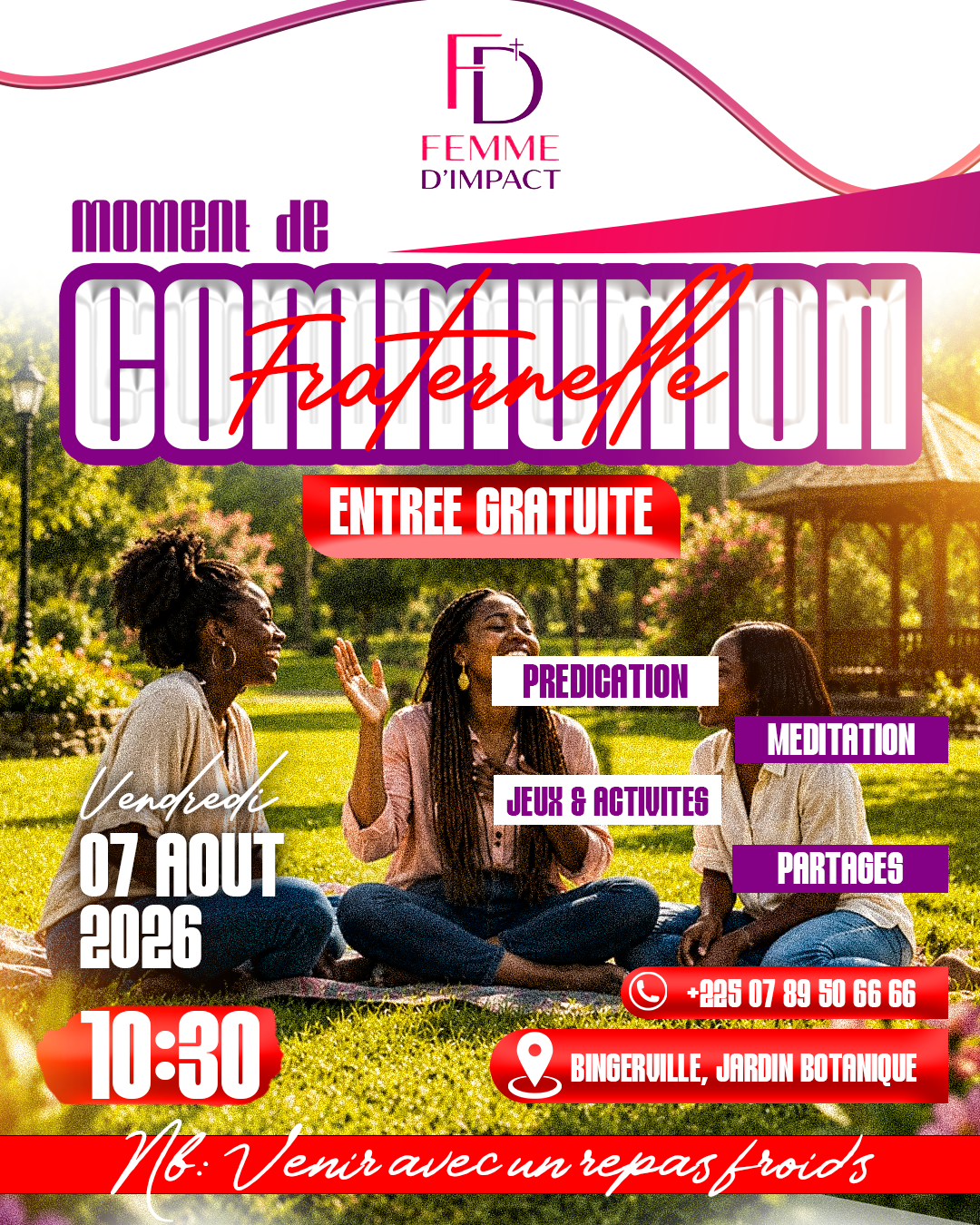 Affiche Moment de communion fraternelle Femme d'Impact à Bingerville