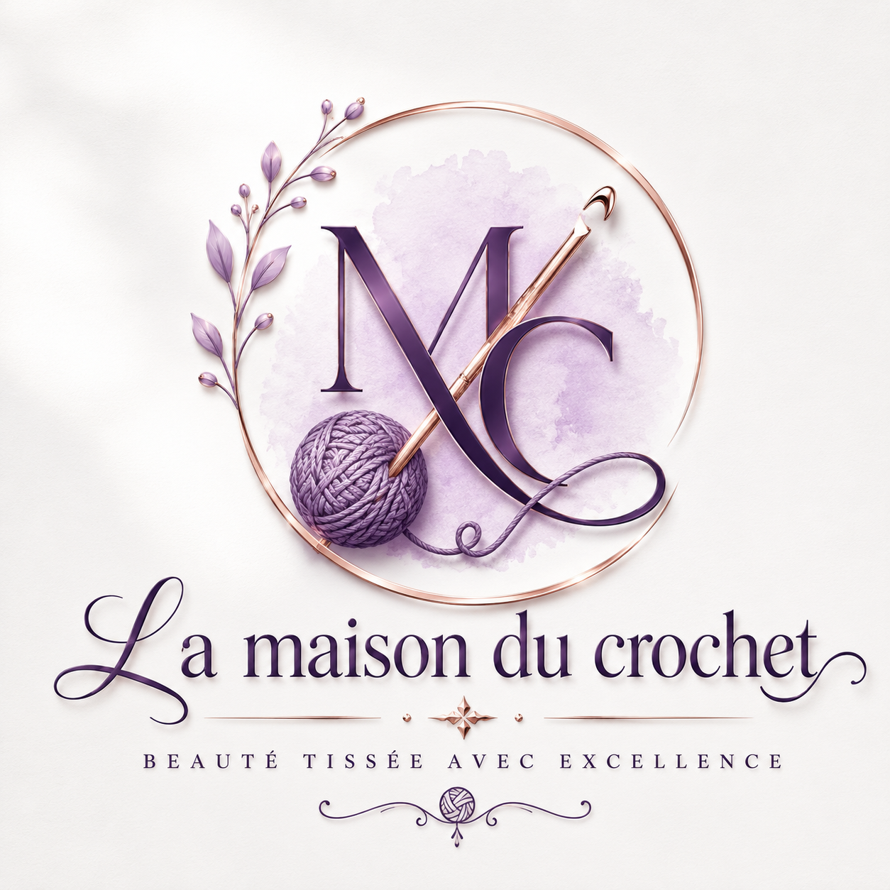 Logo La Maison du Crochet, monogramme MC violet et or rose